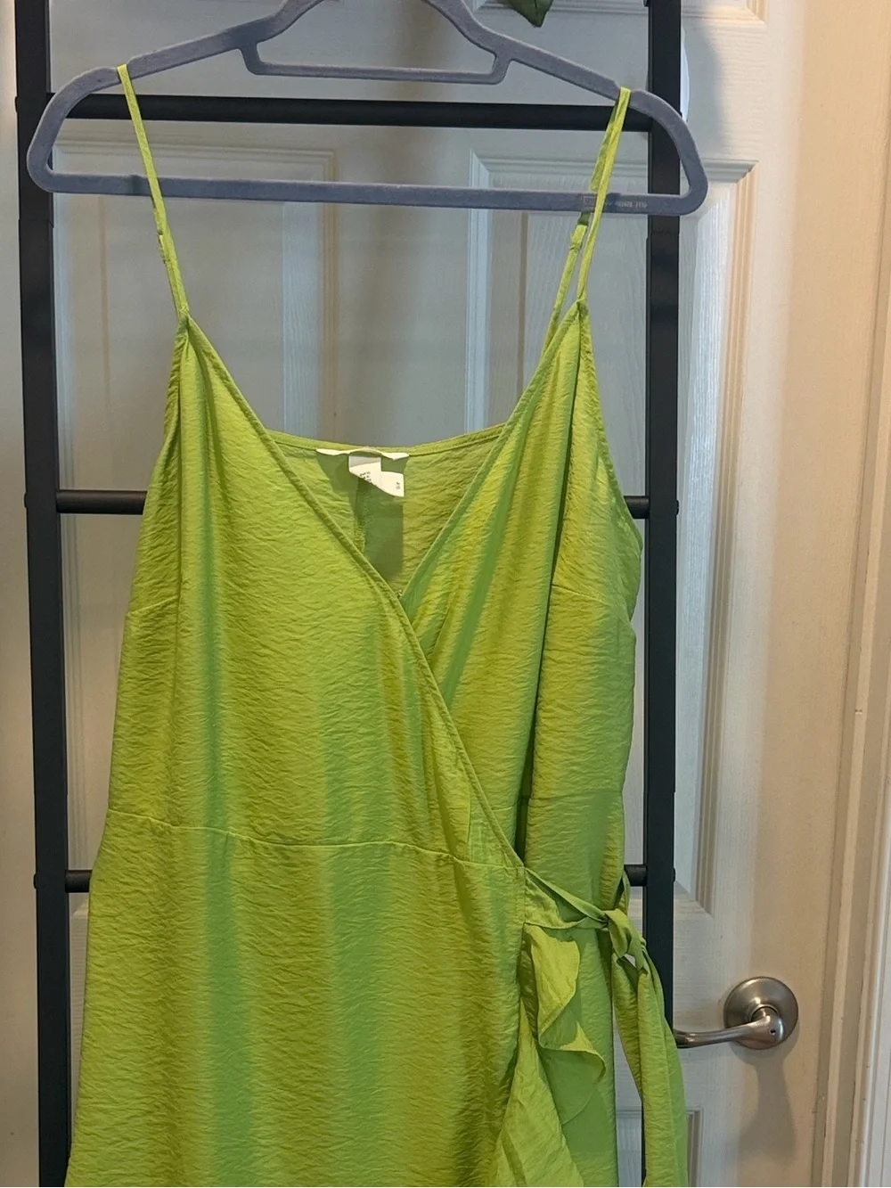 Lime Green Wrap Dress with Ruffle Side Tie Beach Vacation Dress Wedding Guess - Picture 6 of 16